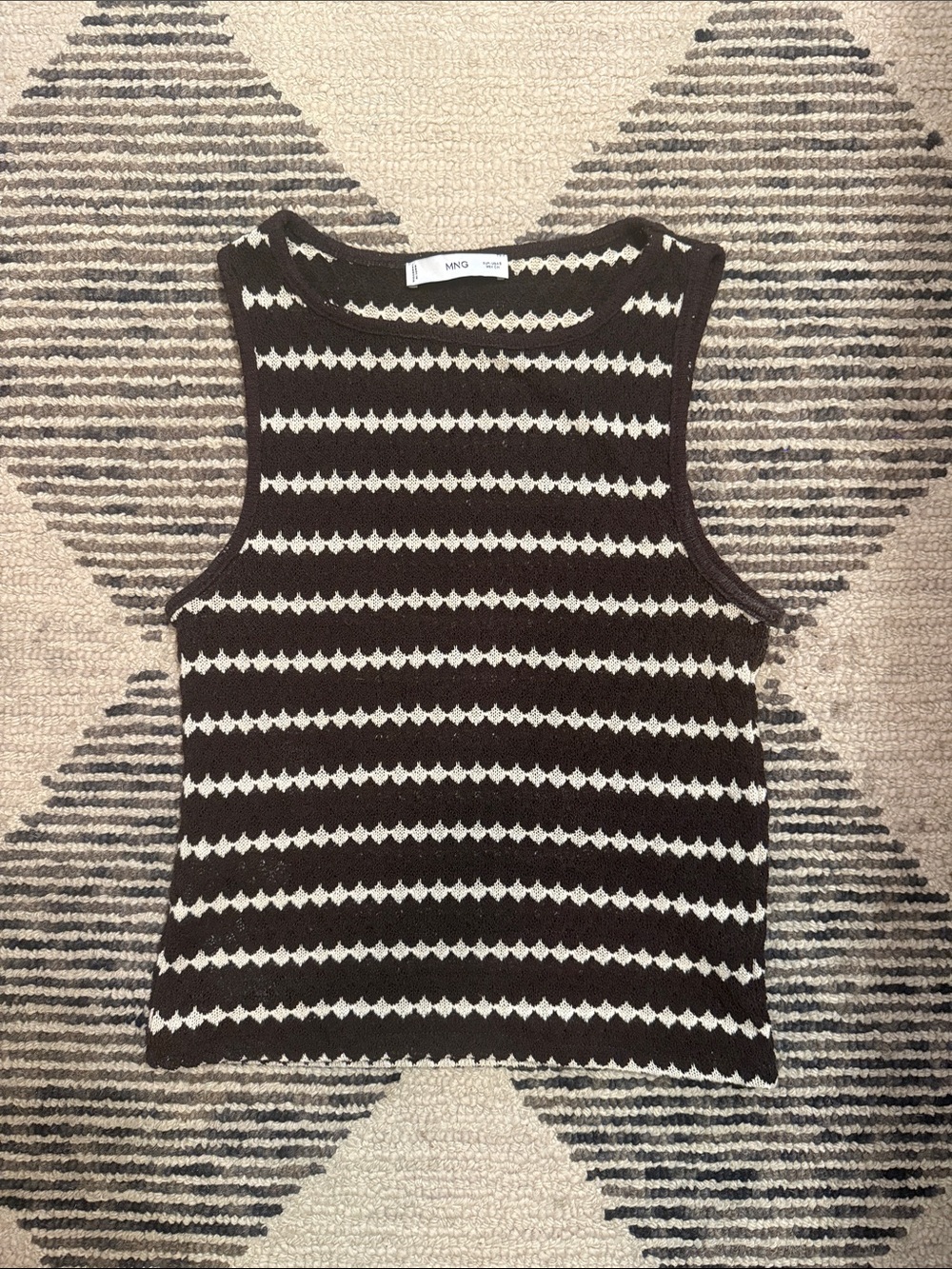 Mango Knitted Top with Geometric Trim